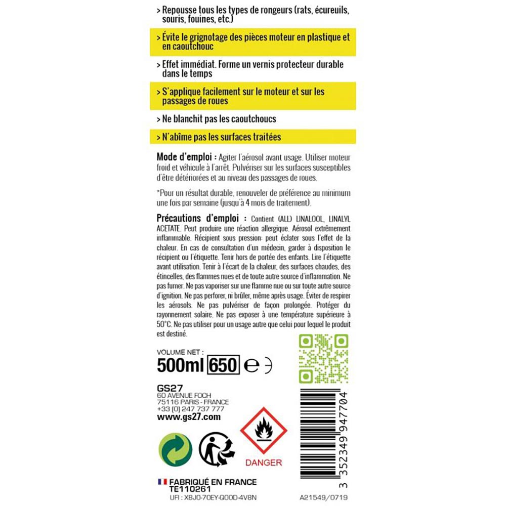 Stop rongeurs spécial véhicules 500 ml