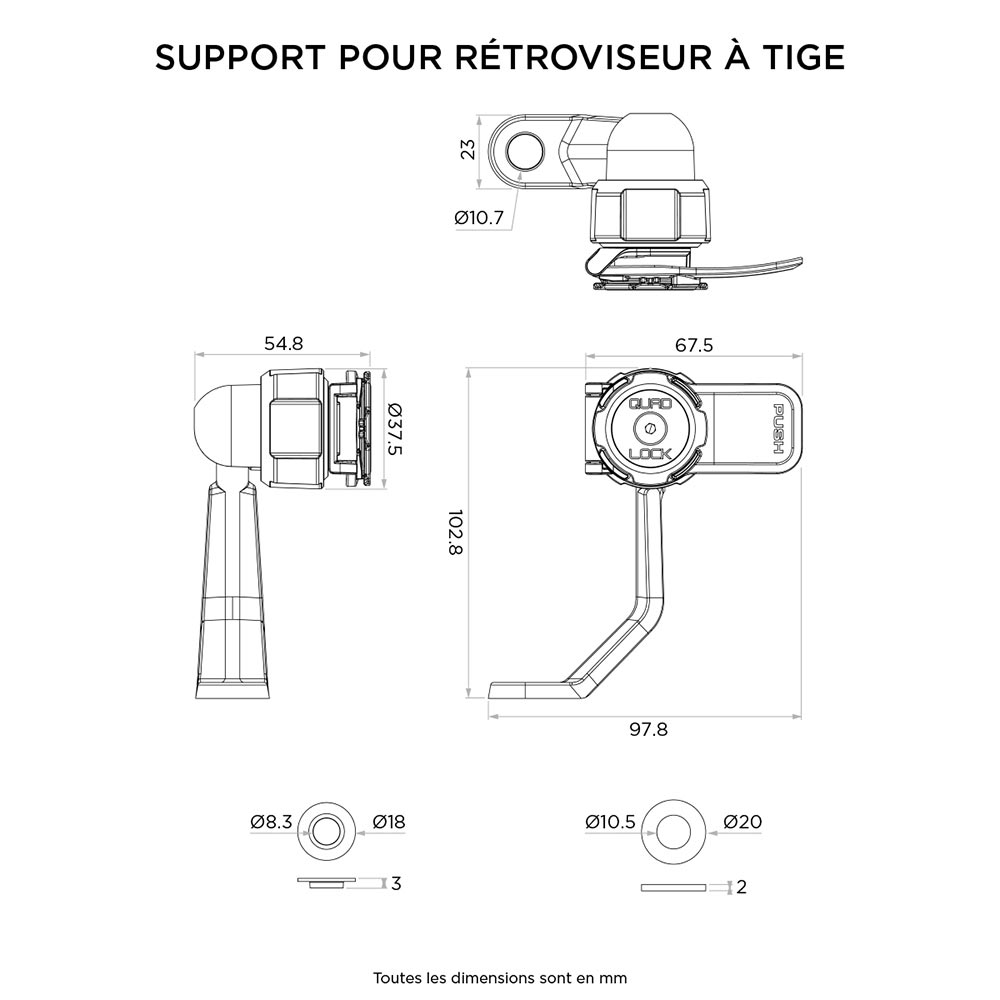 Support pour rétroviseur à tige