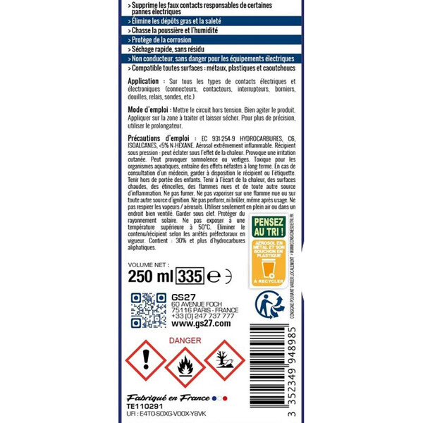 Nettoyant contacts séchage rapide 250 ml